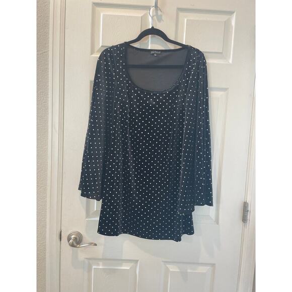 Unique Vintage Black Velevet Mini 60s Mod DressPolk Dots Bell Sleeve Sz M # - Picture 3 of 7